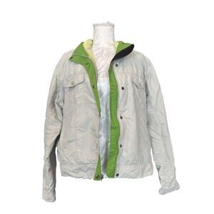 LL Bean Light Green Full Zip Jacket Snap Pockets Large